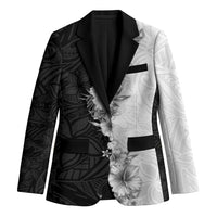 Hawaii Hibiscus Flowers Blazer Grayscale Polynesian Pattern