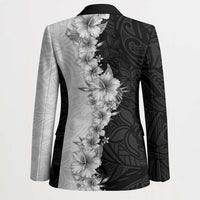 Hawaii Hibiscus Flowers Blazer Grayscale Polynesian Pattern