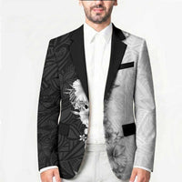 Hawaii Hibiscus Flowers Blazer Grayscale Polynesian Pattern