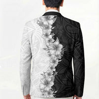 Hawaii Hibiscus Flowers Blazer Grayscale Polynesian Pattern