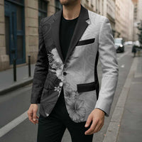 Hawaii Hibiscus Flowers Blazer Grayscale Polynesian Pattern