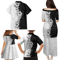 Hawaii Hibiscus Flowers Family Matching Puletasi and Hawaiian Shirt Grayscale Polynesian Pattern LT05 - Polynesian Pride