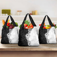 Hawaii Hibiscus Flowers Grocery Bag Grayscale Polynesian Pattern LT05 3-pack One Size Black - Polynesian Pride