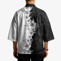 Hawaii Hibiscus Flowers Kimono Grayscale Polynesian Pattern LT05 - Polynesian Pride
