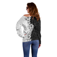 Hawaii Hibiscus Flowers Off Shoulder Sweater Grayscale Polynesian Pattern LT05 - Polynesian Pride