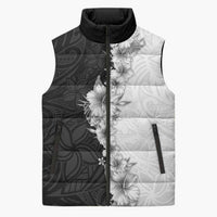 Hawaii Hibiscus Flowers Sleeveless Puffer Jacket Grayscale Polynesian Pattern