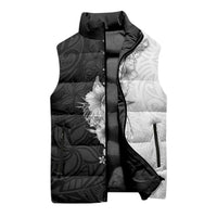 Hawaii Hibiscus Flowers Sleeveless Puffer Jacket Grayscale Polynesian Pattern