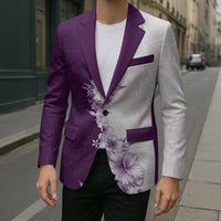 Hawaii Hibiscus Flowers Blazer Purple Polynesian Pattern