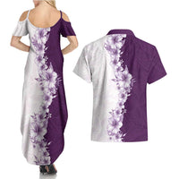 Hawaii Hibiscus Flowers Couples Matching Summer Maxi Dress and Hawaiian Shirt Purple Polynesian Pattern