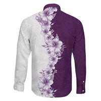 Hawaii Hibiscus Flowers Family Matching Off The Shoulder Long Sleeve Dress and Hawaiian Shirt Purple Polynesian Pattern LT05 - Polynesian Pride
