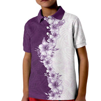 Hawaii Hibiscus Flowers Kid Polo Shirt Purple Polynesian Pattern