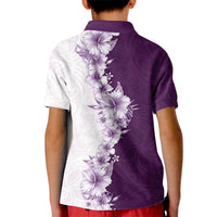 Hawaii Hibiscus Flowers Kid Polo Shirt Purple Polynesian Pattern