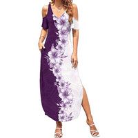 Hawaii Hibiscus Flowers Summer Maxi Dress Purple Polynesian Pattern