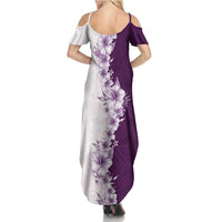 Hawaii Hibiscus Flowers Summer Maxi Dress Purple Polynesian Pattern