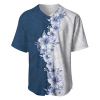 Hawaii Hibiscus Flowers Baseball Jersey Blue Polynesian Pattern