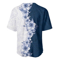 Hawaii Hibiscus Flowers Baseball Jersey Blue Polynesian Pattern