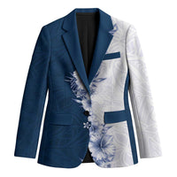 Hawaii Hibiscus Flowers Blazer Blue Polynesian Pattern