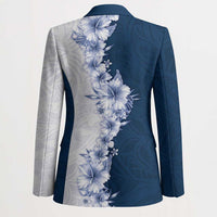 Hawaii Hibiscus Flowers Blazer Blue Polynesian Pattern