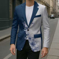 Hawaii Hibiscus Flowers Blazer Blue Polynesian Pattern