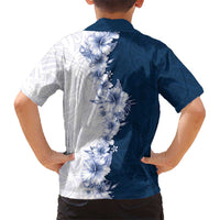Hawaii Hibiscus Flowers Family Matching Off Shoulder Maxi Dress and Hawaiian Shirt Blue Polynesian Pattern