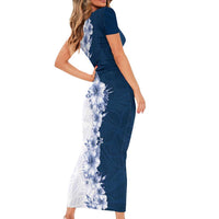 Hawaii Hibiscus Flowers Family Matching Short Sleeve Bodycon Dress and Hawaiian Shirt Blue Polynesian Pattern LT05 - Polynesian Pride