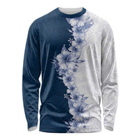 Hawaii Hibiscus Flowers Long Sleeve Shirt Blue Polynesian Pattern
