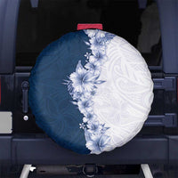 Hawaii Hibiscus Flowers Spare Tire Cover Blue Polynesian Pattern