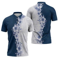 Hawaii Hibiscus Flowers Zipper Polo Shirt Blue Polynesian Pattern LT05 - Polynesian Pride