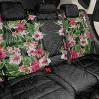 Hawaii Tropical Flowers Back Car Seat Cover Black Polynesian Tattoo Art