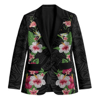 Hawaii Tropical Flowers Blazer Black Polynesian Tattoo Art