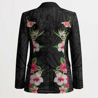 Hawaii Tropical Flowers Blazer Black Polynesian Tattoo Art