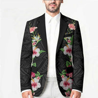 Hawaii Tropical Flowers Blazer Black Polynesian Tattoo Art