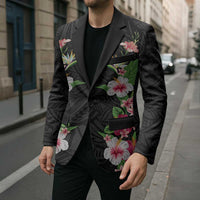 Hawaii Tropical Flowers Blazer Black Polynesian Tattoo Art