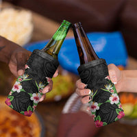 Hawaii Tropical Flowers 4 in 1 Can Cooler Tumbler Black Polynesian Tattoo Art