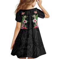 Hawaii Tropical Flowers Family Matching Summer Maxi Dress and Hawaiian Shirt Black Polynesian Tattoo Art