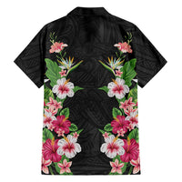 Hawaii Tropical Flowers Family Matching Summer Maxi Dress and Hawaiian Shirt Black Polynesian Tattoo Art