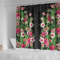 Hawaii Tropical Flowers Shower Curtain Black Polynesian Tattoo Art