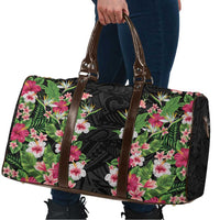 Hawaii Tropical Flowers Travel Bag Black Polynesian Tattoo Art