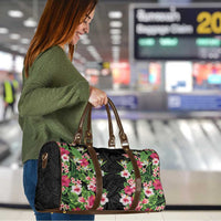 Hawaii Tropical Flowers Travel Bag Black Polynesian Tattoo Art