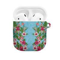 Hawaii Tropical Flowers AirPods Case Sky Blue Polynesian Tattoo Art