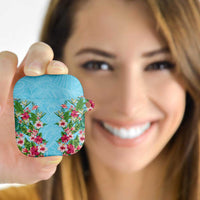 Hawaii Tropical Flowers AirPods Case Sky Blue Polynesian Tattoo Art