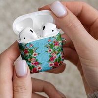 Hawaii Tropical Flowers AirPods Case Sky Blue Polynesian Tattoo Art