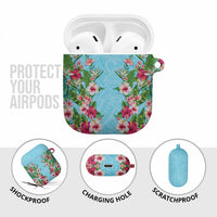 Hawaii Tropical Flowers AirPods Case Sky Blue Polynesian Tattoo Art