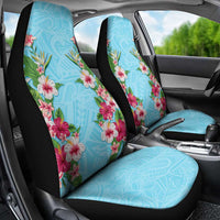 Hawaii Tropical Flowers Car Seat Cover Sky Blue Polynesian Tattoo Art
