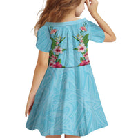 Hawaii Tropical Flowers Family Matching Summer Maxi Dress and Hawaiian Shirt Sky Blue Polynesian Tattoo Art