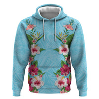 Hawaii Tropical Flowers Hoodie Sky Blue Polynesian Tattoo Art LT05 Pullover Hoodie Blue - Polynesian Pride