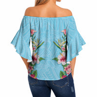 Hawaii Tropical Flowers Off Shoulder Wrap Waist Top Sky Blue Polynesian Tattoo Art LT05 - Polynesian Pride