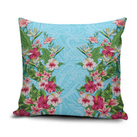 Hawaii Tropical Flowers Pillow Cover Sky Blue Polynesian Tattoo Art