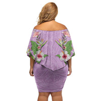 Hawaii Tropical Flowers Off Shoulder Short Dress Lavender Polynesian Tattoo Art LT05 - Polynesian Pride