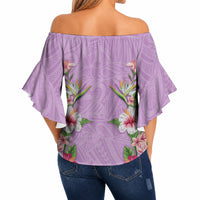 Hawaii Tropical Flowers Off Shoulder Wrap Waist Top Lavender Polynesian Tattoo Art LT05 - Polynesian Pride